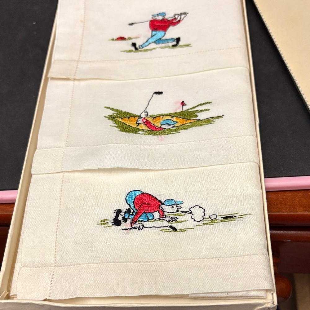 Vintage Men's Irish Lawn Golf Linen Handkerchiefs